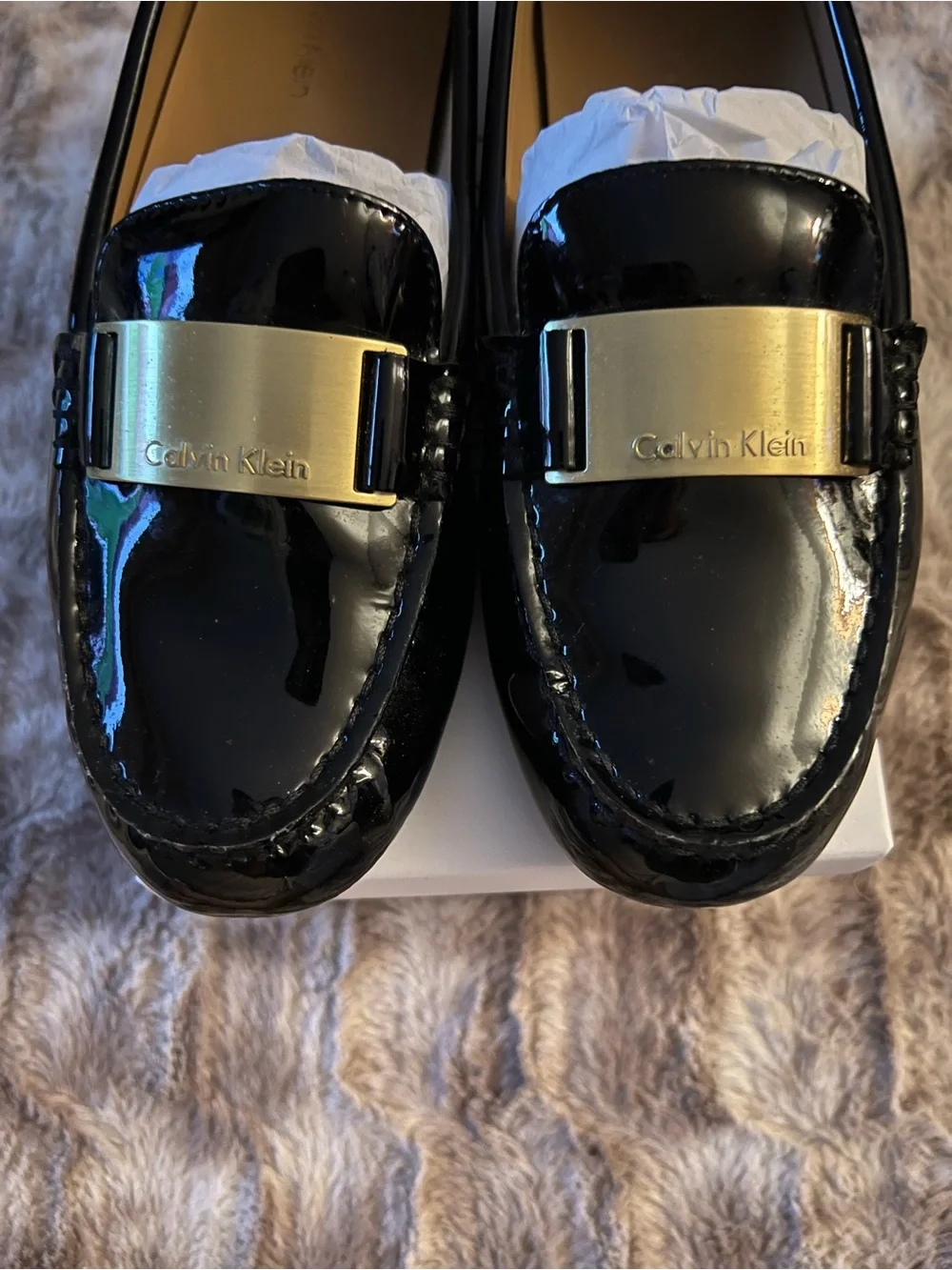 Calvin Klein Women's Black Patent Leather Slip On Round Toe Loafer Flats 7.5 M
